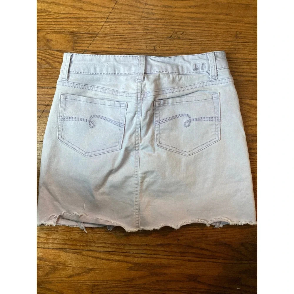 Justice Girls Lavender Purple Distressed Denim Skort Button Fly Size 16‎